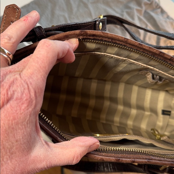 Brahmin Cream and Brown Croc-Embossed Shoulder Bag - Picture 9 of 12